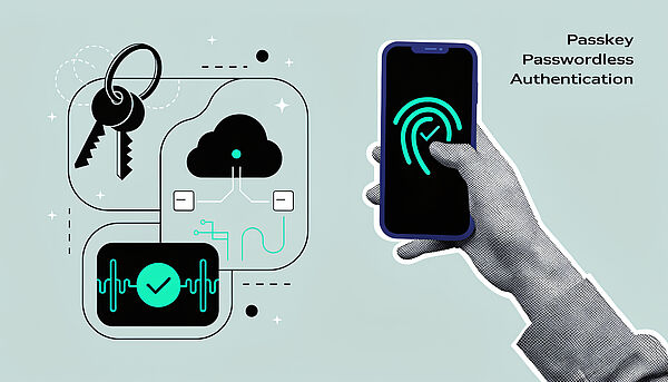 Hand mit Smartphone Passkeys