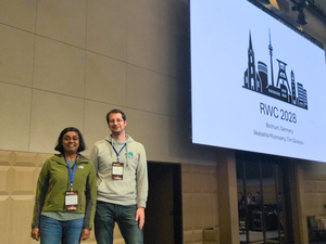 Two people on a stage