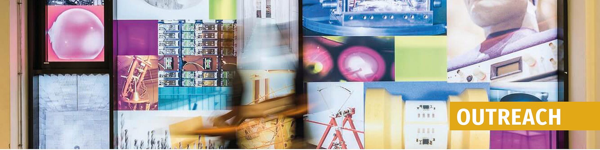 Collage of various blurred and sharp images featuring technical and scientific subjects including measuring instruments and a human head