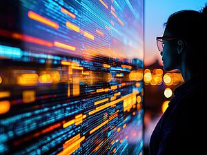 Women in front of digital wall