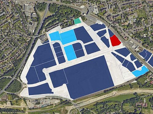 Eine Grafik zeigt die Bauflächen auf Mark 51°7. Der Neubau liegt im Nord-Osten.